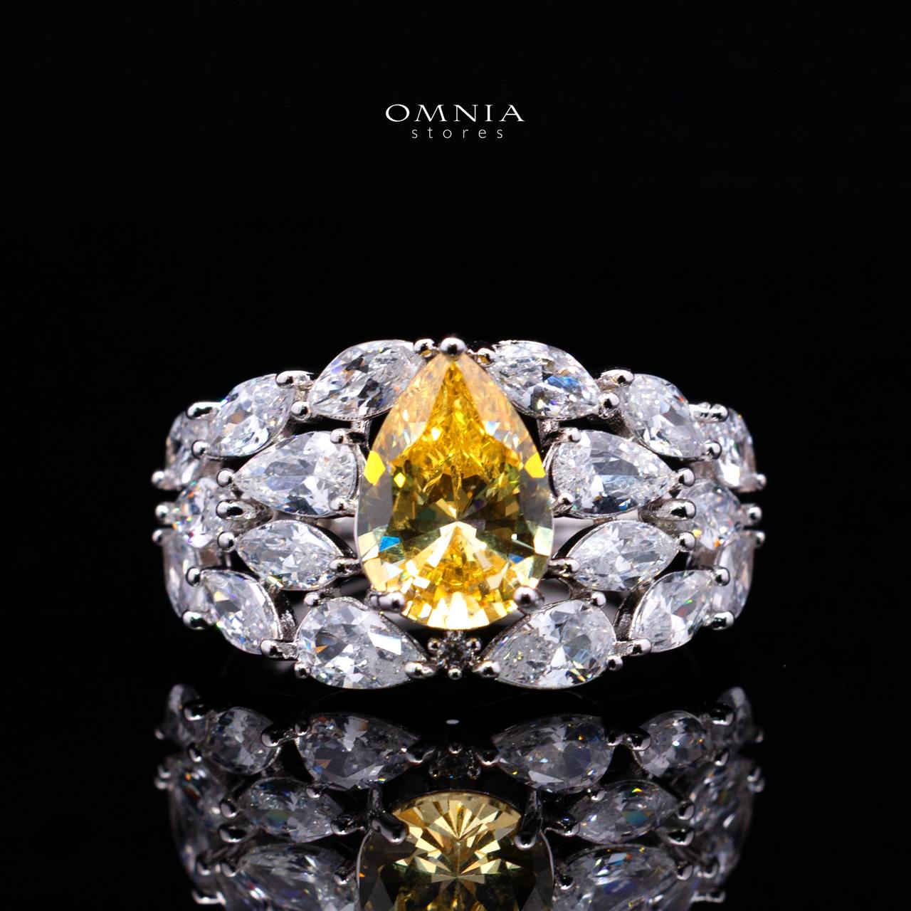 Omnia Nuray Yellow Luxury Bridal Full Set Accessories in High Quality Zircon Stone in Rhodium Plated
