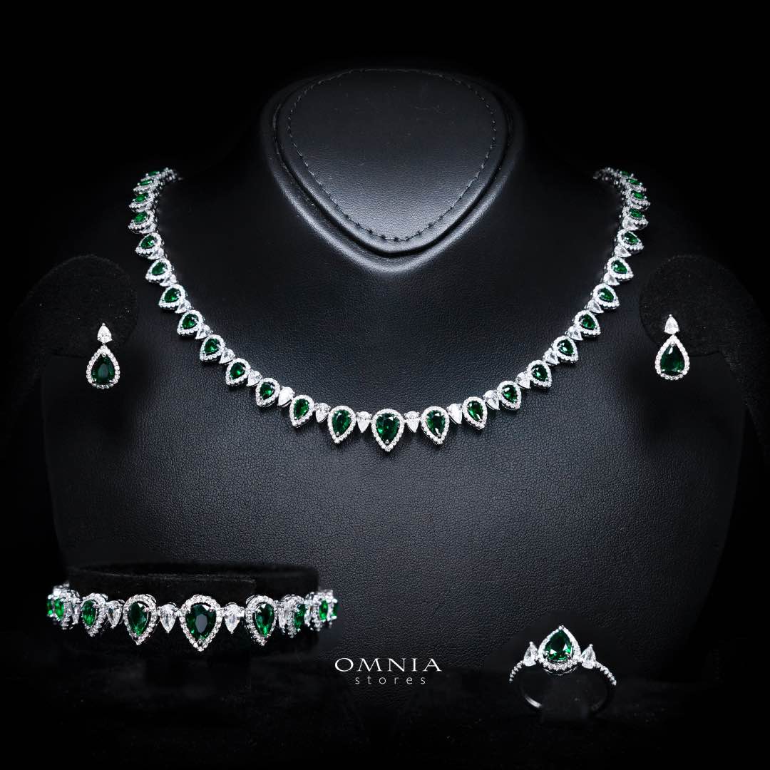 Sundus Green Bridal Full Set – Premium Rhodium Plated with High-Quality Zircon Stones
