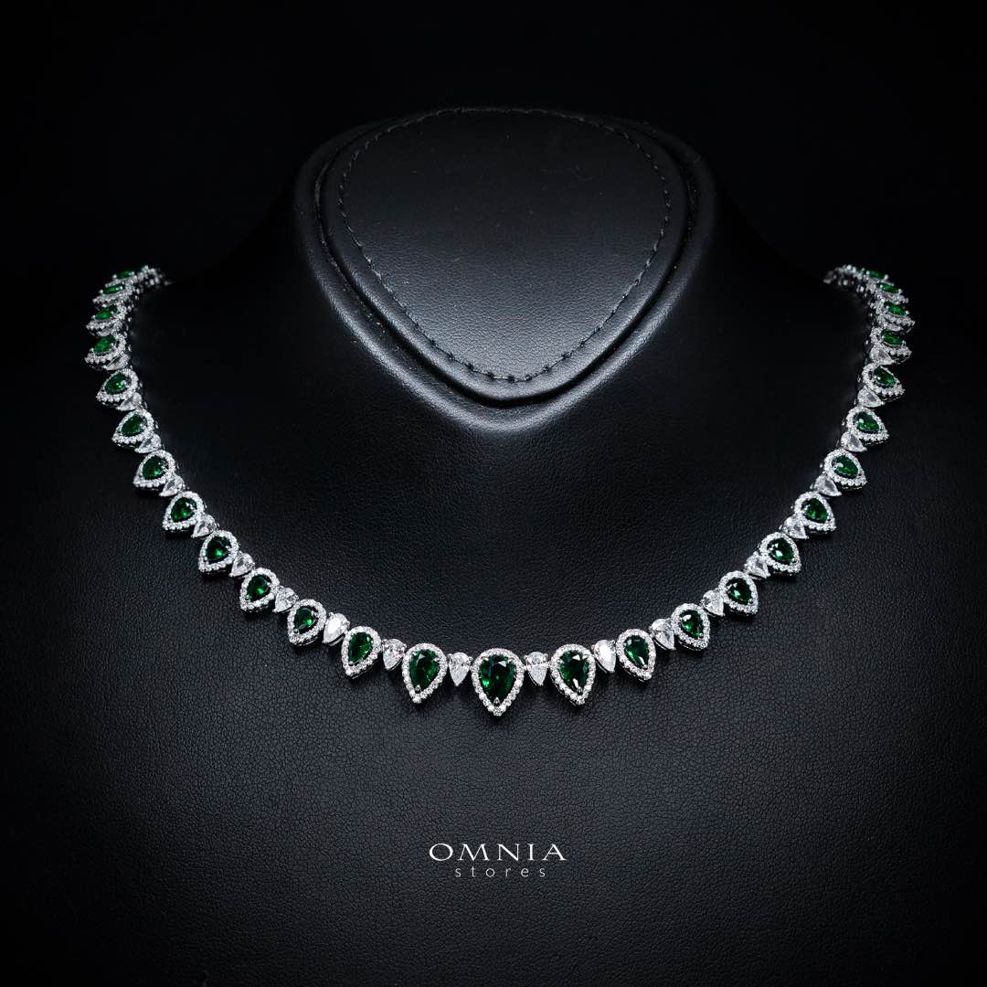 Sundus Green Bridal Full Set – Premium Rhodium Plated with High-Quality Zircon Stones