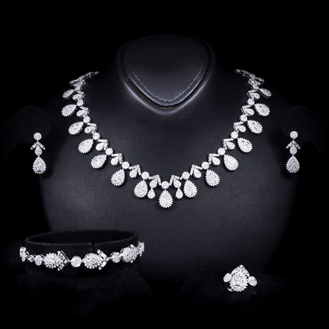 Omnia Hana White Bridal Full Set in 925 Silver High Quality Simulated Diamonds