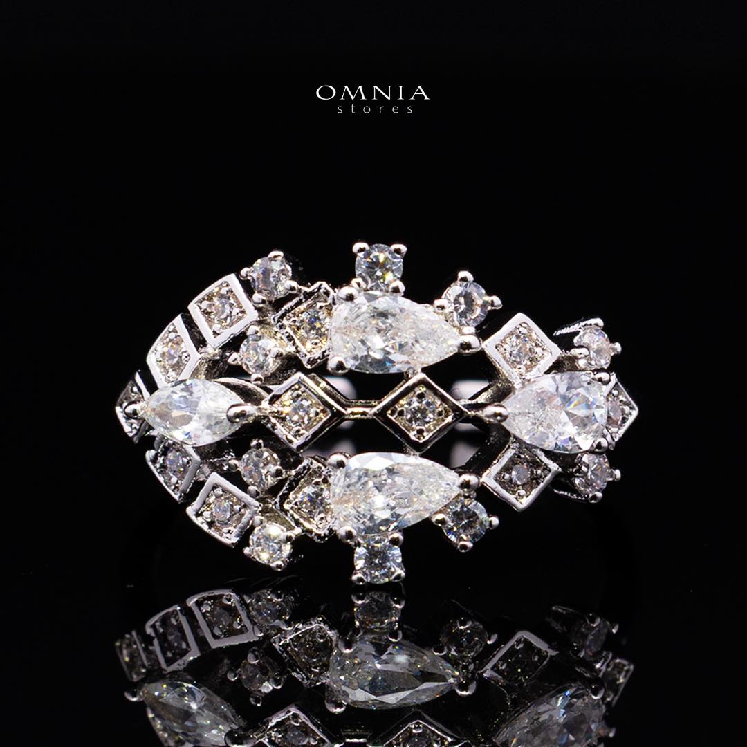 Omnia Melora White Luxury Bridal Full Set with Pear-Cut and Baguette Zircon in Cascading Design in High-Quality Rhodium Plated