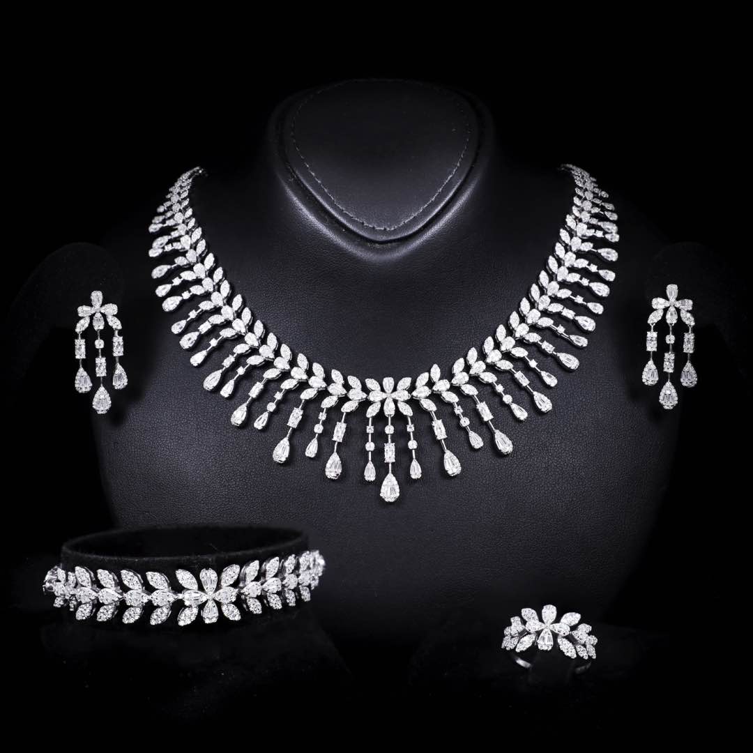 Omnia Fawziya White Bridal Full Set in 925 Silver High Quality Simulated Diamonds
