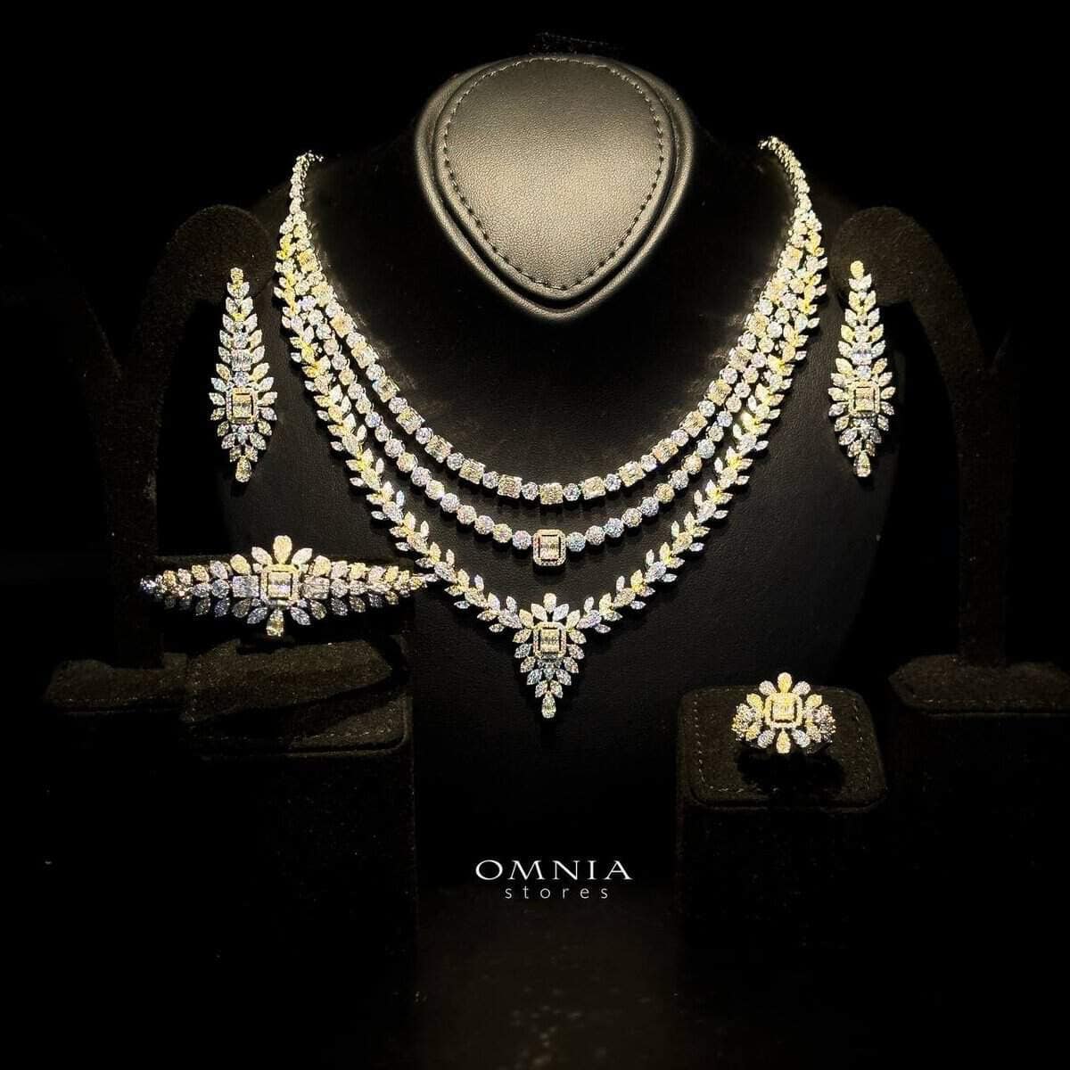 Omnia Jala Golden Bridal Full Set in High Quality Zircon Stone in Rhodium Plated - OMNIASTORES UAE