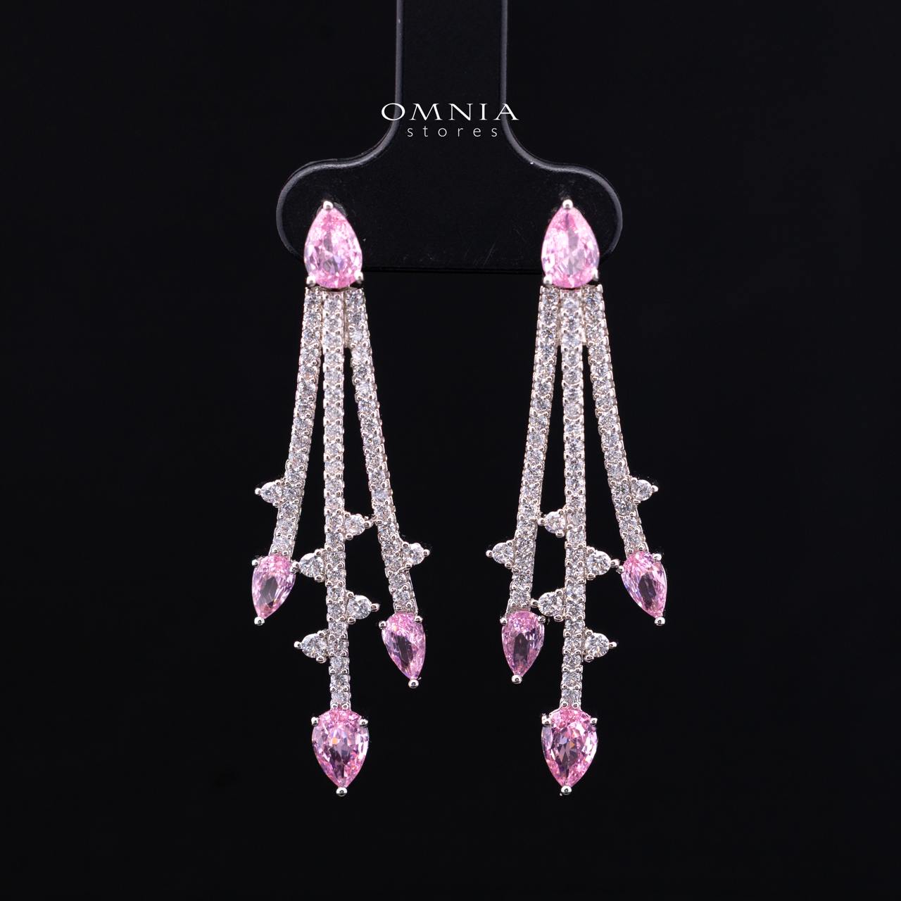 Yuliana Luxury Pink Bridal Full Set with High-Quality Premium Zircon Stones, Rhodium-Plated