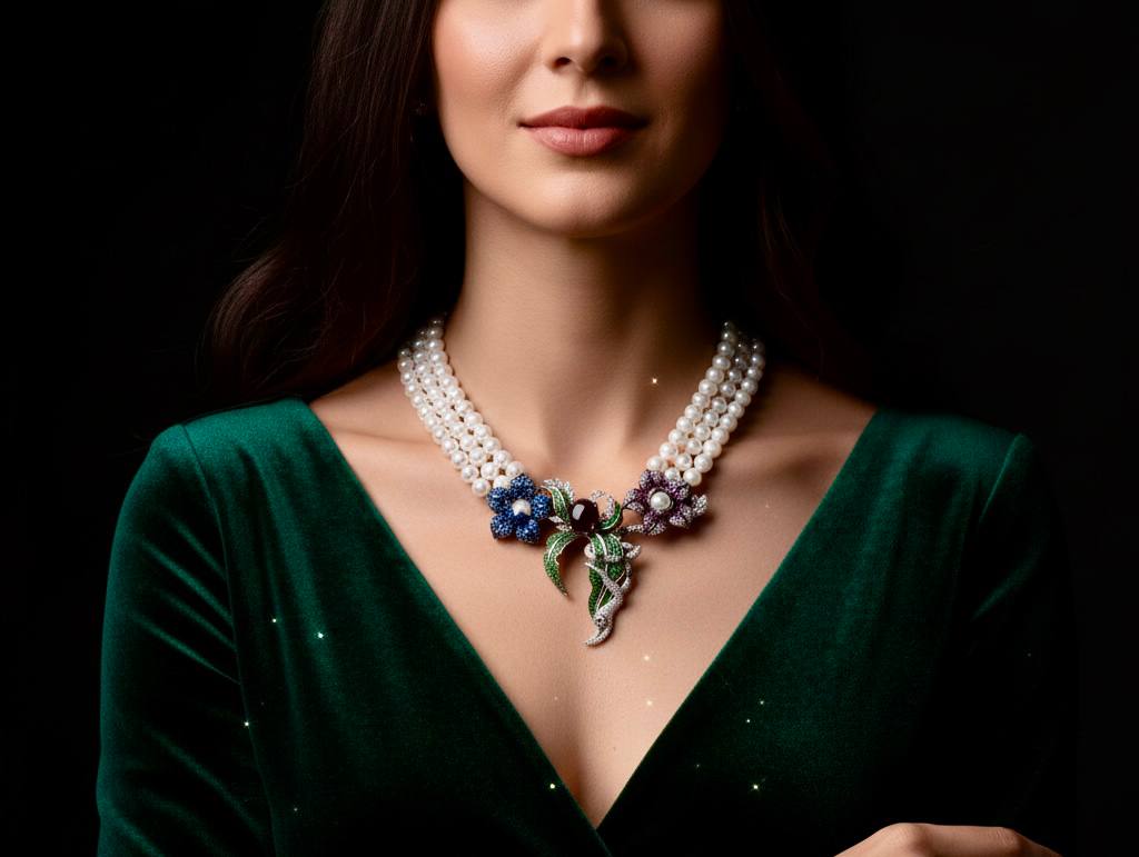 قلادة أمنية نهلة من لؤلؤ المياه العذبة الحقيقي
مصنوعة من الفضه عيار ٩٢٥ 
ومرصعة بالألماس المحاكي عالي الجودة