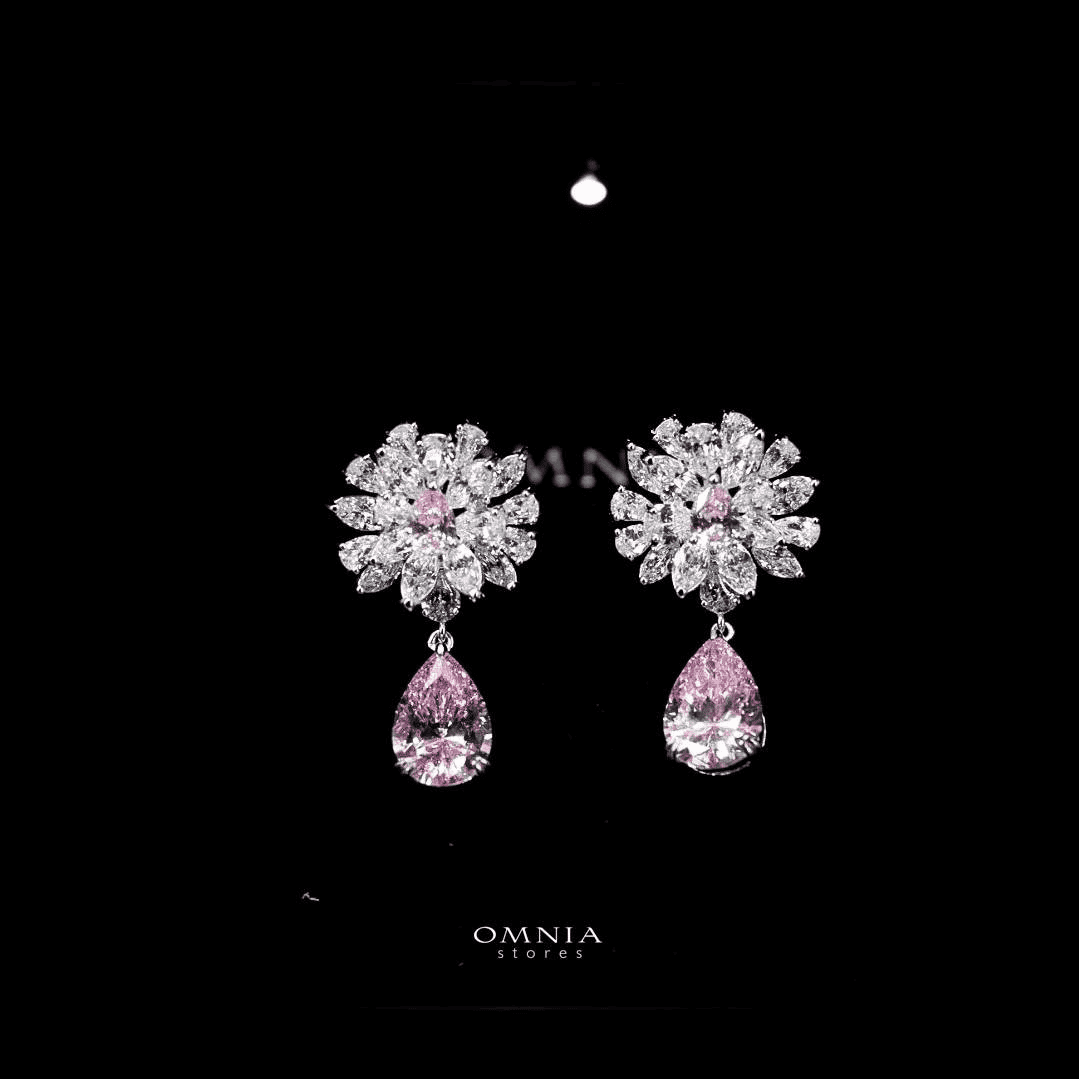 Omnia Nakaret Pink Earring In 92.5 Silver High Quality Simulated Diamonds - OMNIASTORES UAE