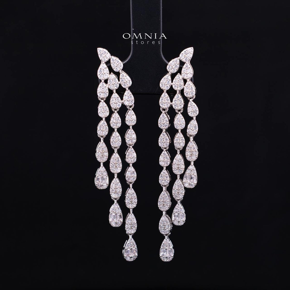 Daphne Luxury White Layered V-Cascade Drop Bridal Full Set with Premium Zircon Stones, Rhodium-Plated Finish