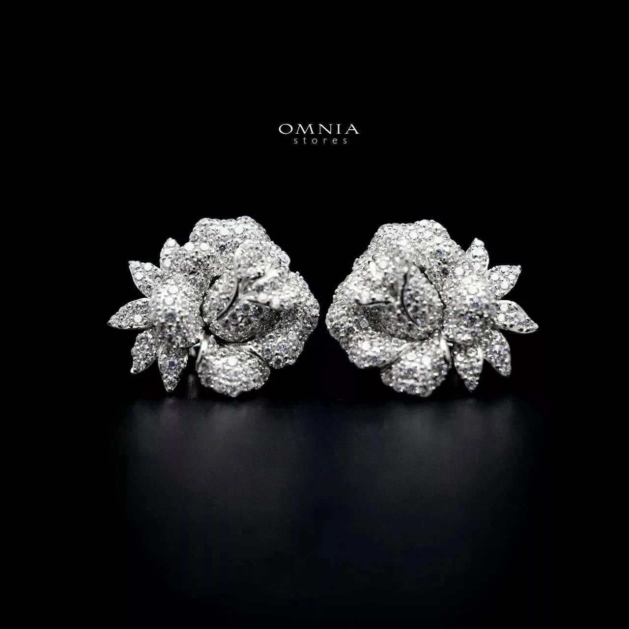 Omnia Stella Floral Earrings in 925 Silver with High Quality Simulated Diamonds - OMNIASTORES UAE