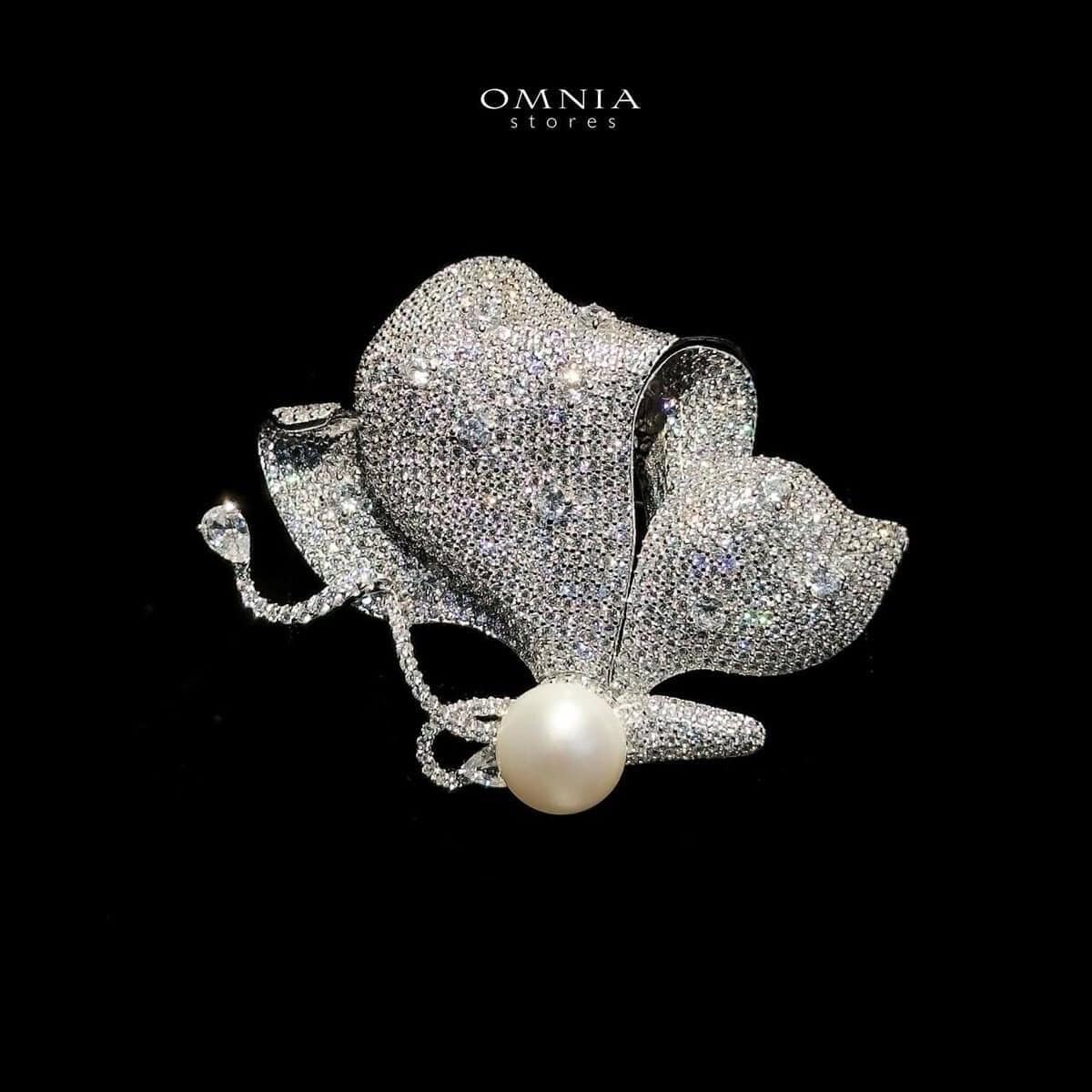 Omnia Graceful Bloom Real Freshwater Pearl Brooch in 92.5 Silver with High Quality Simulated Diamonds - OMNIASTORES UAE