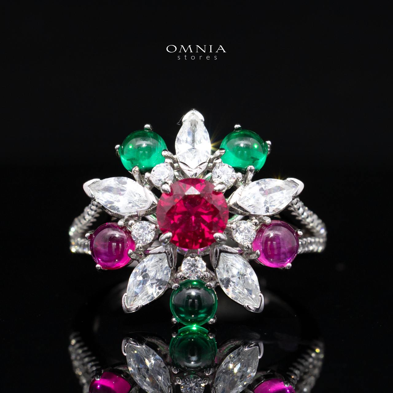 Kenzley Royal Floral Bridal Jewelry Set in 925 Sterling Silver with Premium Simulated Diamonds and Multicolor Gem Accents