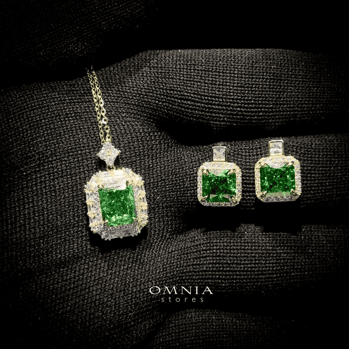 Omnia Mai Green Set in 925 Silver with High Quality Iced Cut Stone - OMNIASTORES UAE
