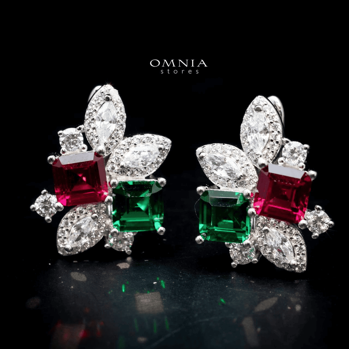 Omnia Rosa Earrings in 92.5 Silver In High Quality Simulated diamonds - OMNIASTORES UAE
