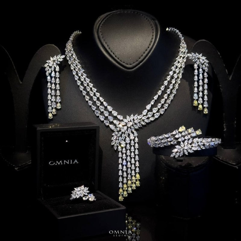 Omnia Rahaf Yellow Bridal Full Set in High Quality Zircon Stone Rhodium Plated