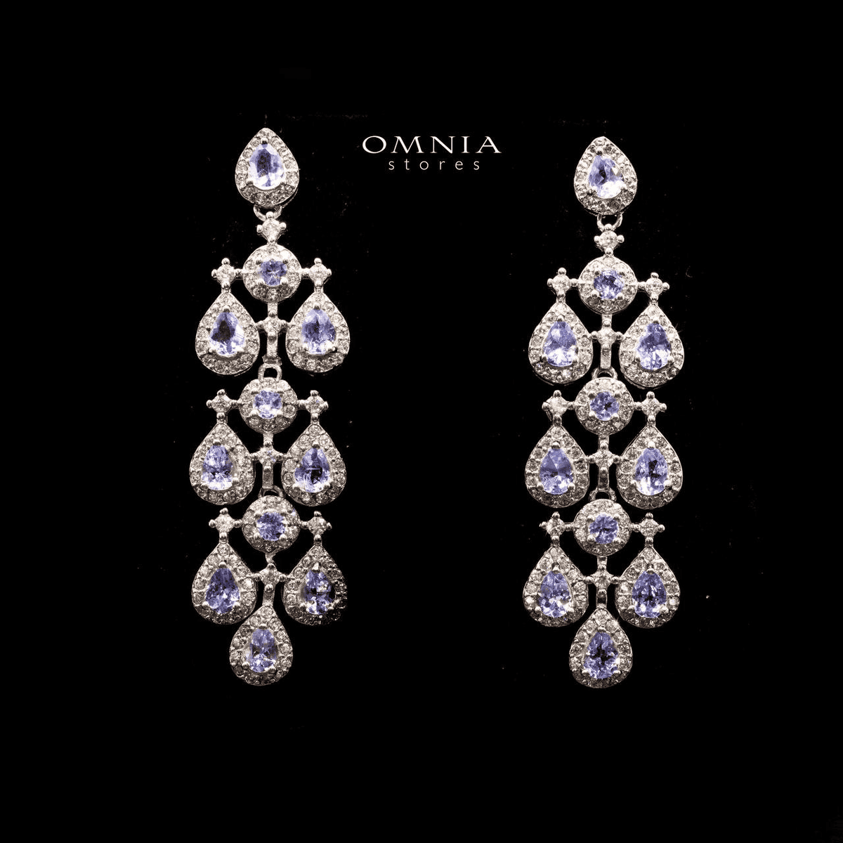 Omnia Aryam Chandelier Earrings In 925 Silver High Quality Tanzanite Stone - OMNIASTORES UAE