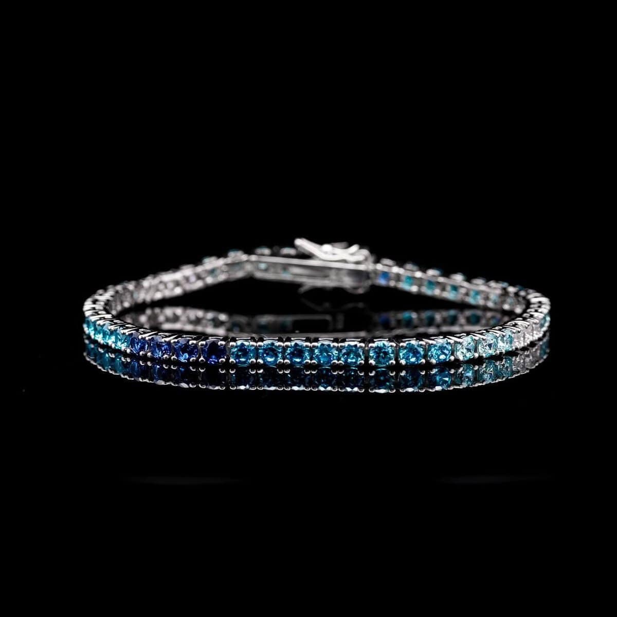 Omnia Tasneem Blue 3mm Tennis Bracelet in 92.5 Silver High Quality Simulated diamonds