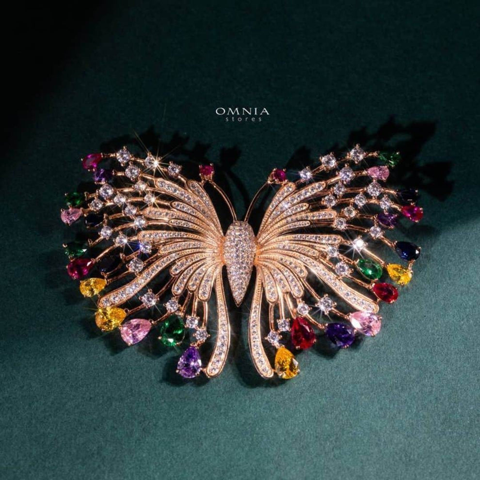 Omnia Everly Butterfly brooch in 92.5 Silver In High Quality Simulated diamonds - OMNIASTORES UAE