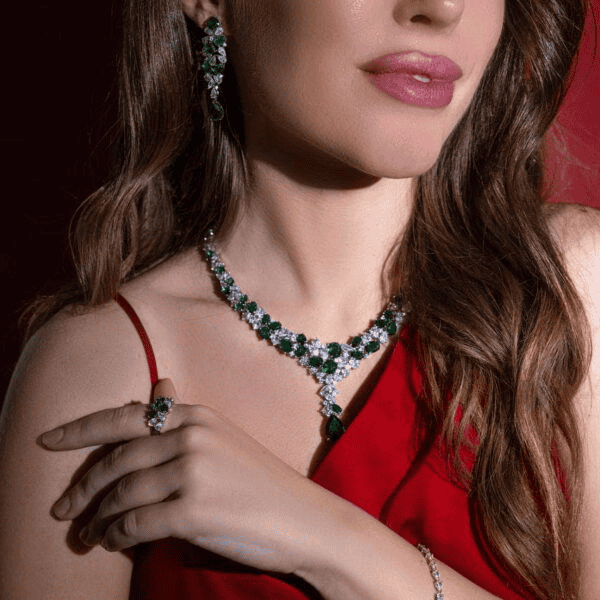 Omnia Reman Green Full Set in High Quality Zircon Stone Rhodium Plated - OMNIASTORES UAE