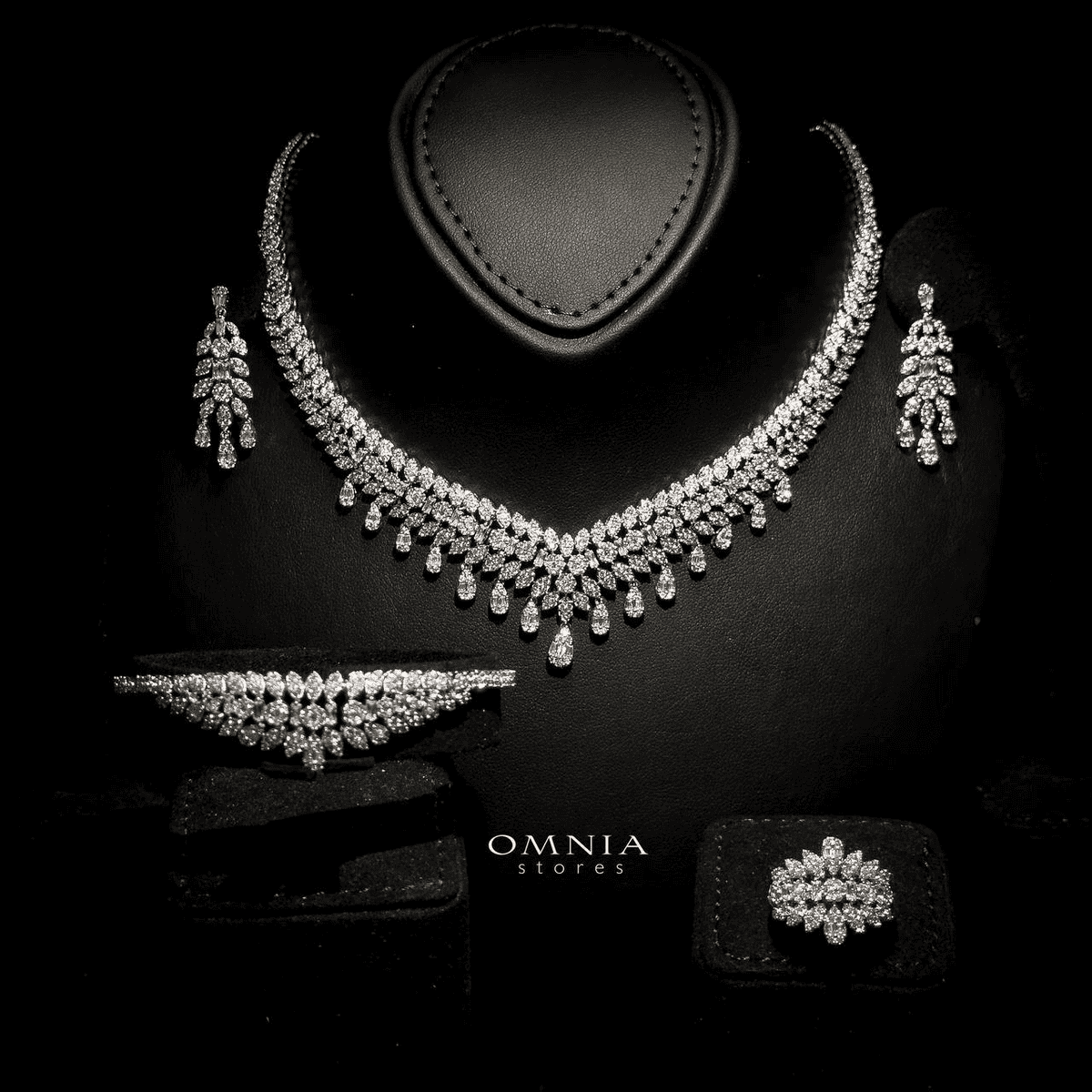 Omnia Sima White Bridal Full Set in High Quality Zircon Stone Rhodium Plated - OMNIASTORES UAE