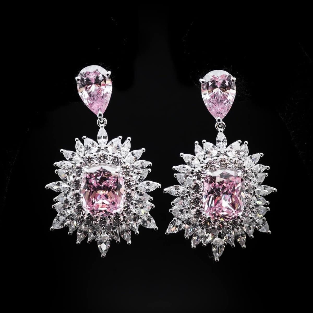 Omnia Thalia Pink Cushion Drop Earrings in 92.5 Silver with High-Quality Simulated Diamonds - OMNIASTORES UAE
