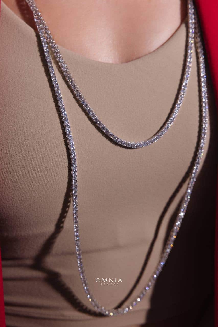 Omnia Luxury Tennis Long Chain Necklace in 92.5 Silver with Exquisite 70cm High Quality Simulated Diamonds - OMNIASTORES UAE