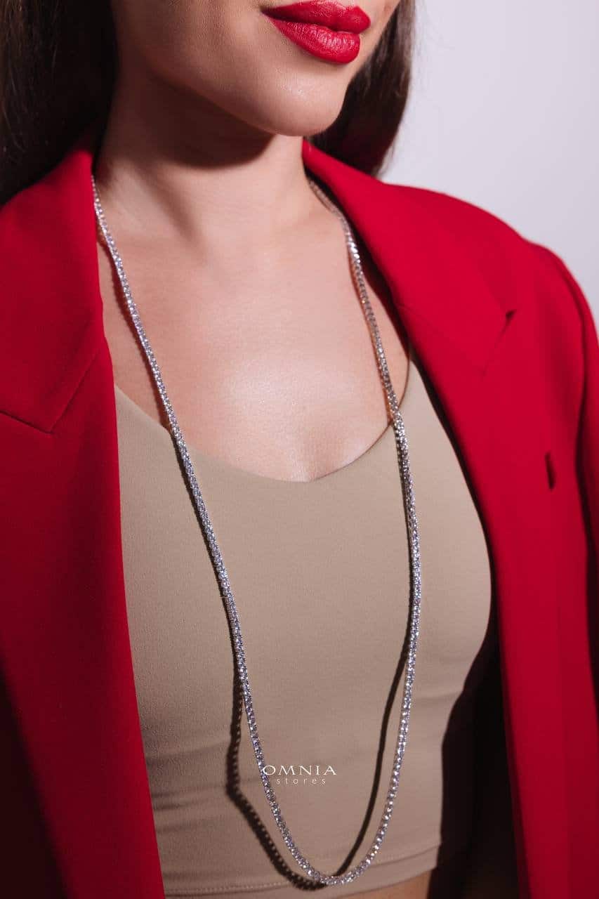 Omnia Luxury Tennis Long Chain Necklace in 92.5 Silver with Exquisite 90cm High Quality Simulated Diamonds - OMNIASTORES UAE