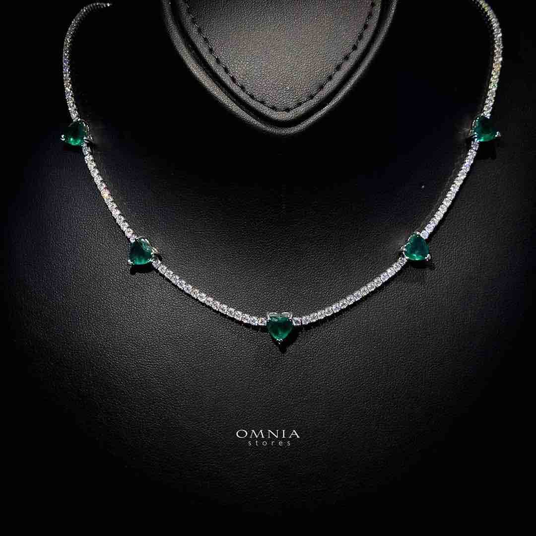Omnia Louise Green Necklace 92.5 Silver In High Quality Simulated diamonds - OMNIASTORES UAE