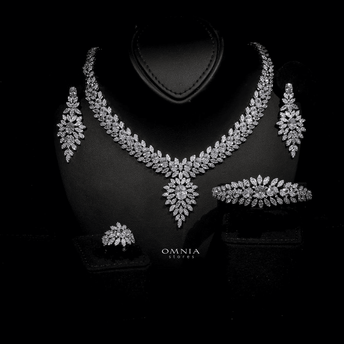 Omnia Rabiya White Bridal Full Set in High Quality Zircon Stone Rhodium Plated - OMNIASTORES UAE