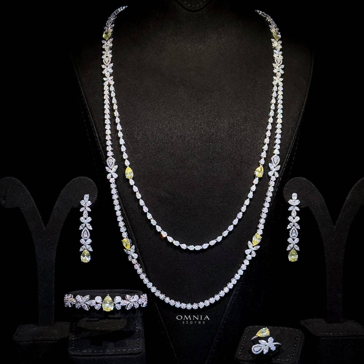 Omnia Yaza Bridal Yellow Long chain Set High Quality Zircon Stone In Rhodium Plated - OMNIASTORES UAE