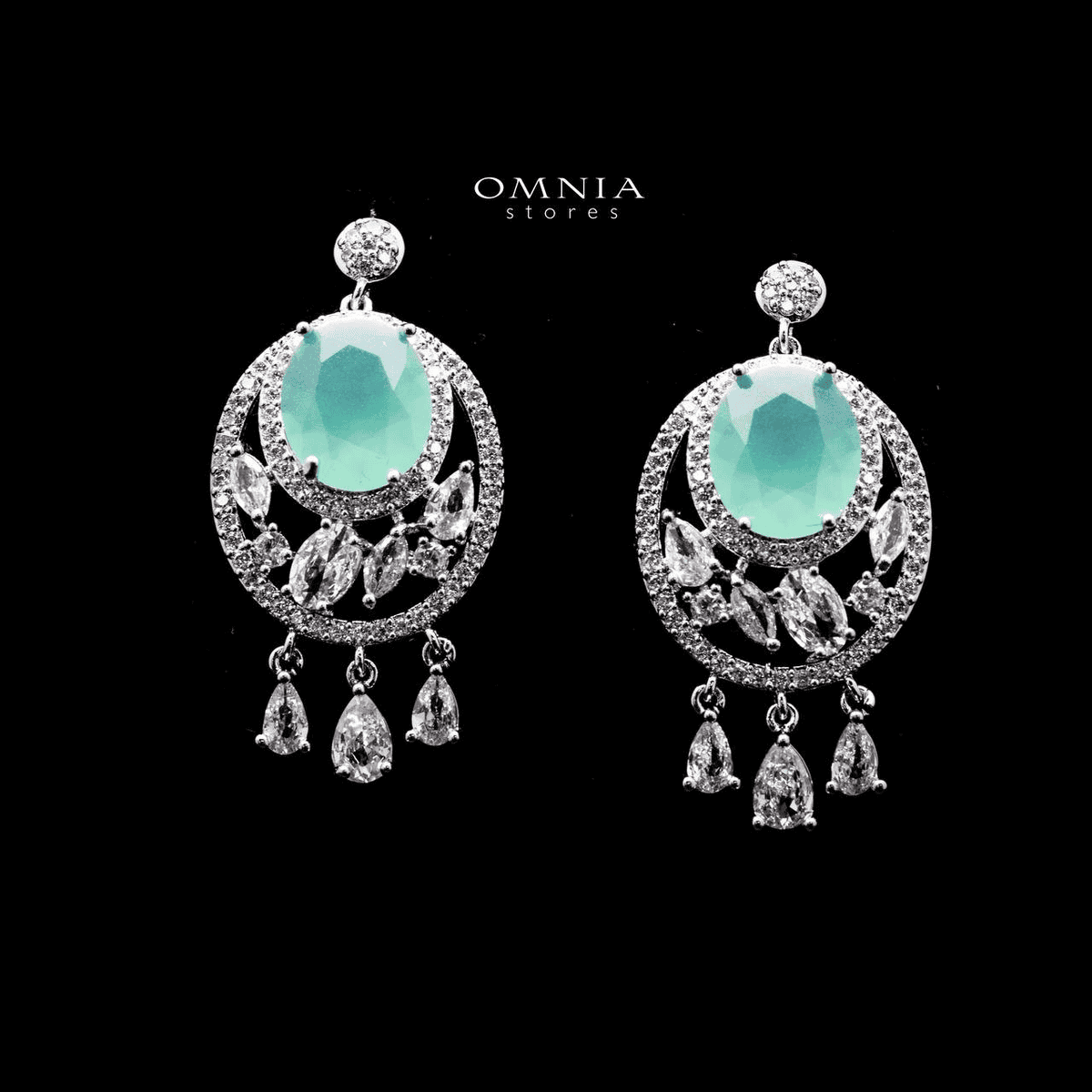 Omnia Rola Aqua Drop Earrings with White Zircon Accents in High Quality Rhodium Plated - OMNIASTORES UAE