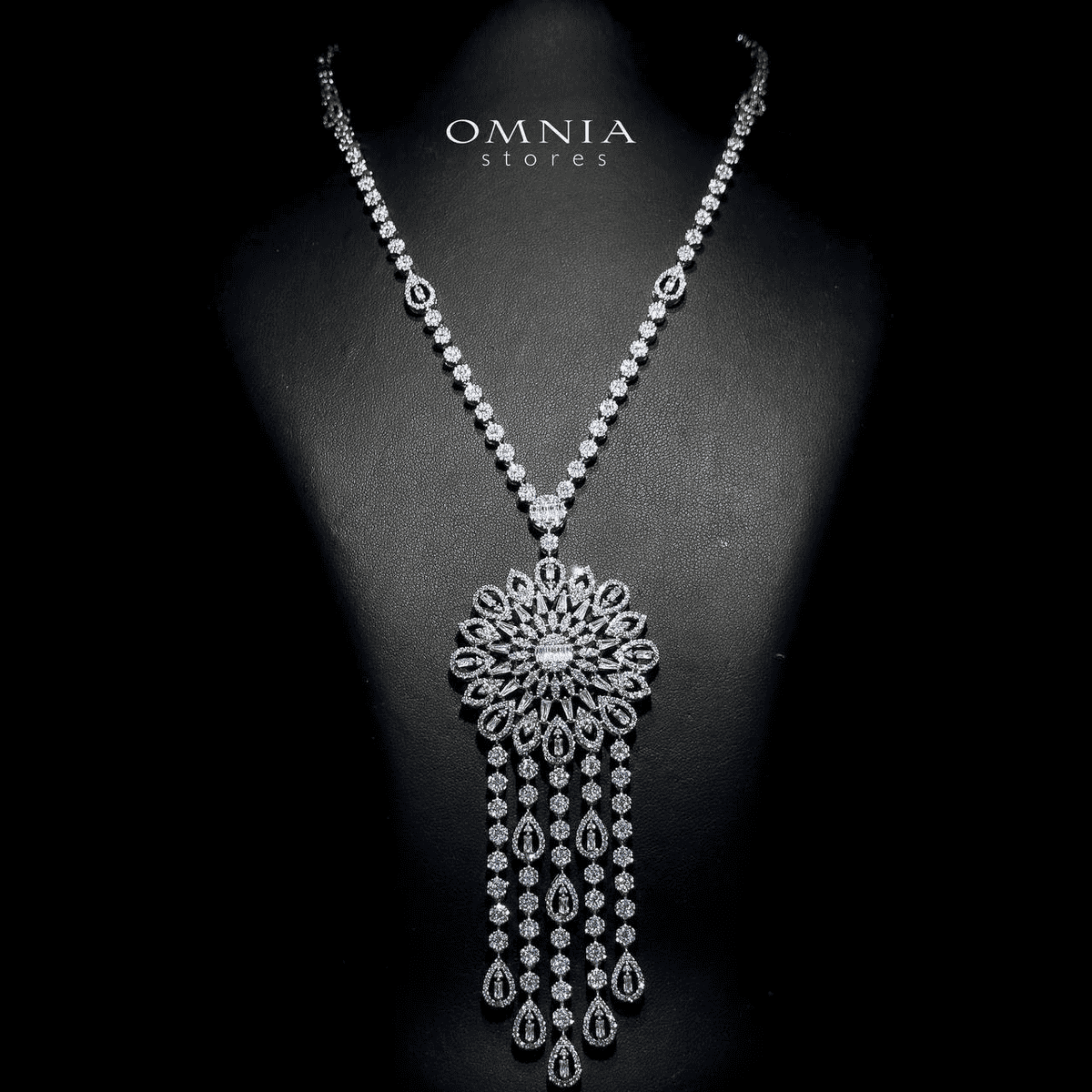 Omnia Rula Bridal Long chain Set Accessories High Quality Zircon Stone In Rhodium Plated - OMNIASTORES UAE