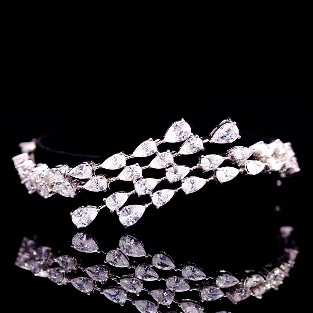 Omnia Michelle White Bridal Full Set Accessories in High Quality Zircon Stone in Rhodium Plated
