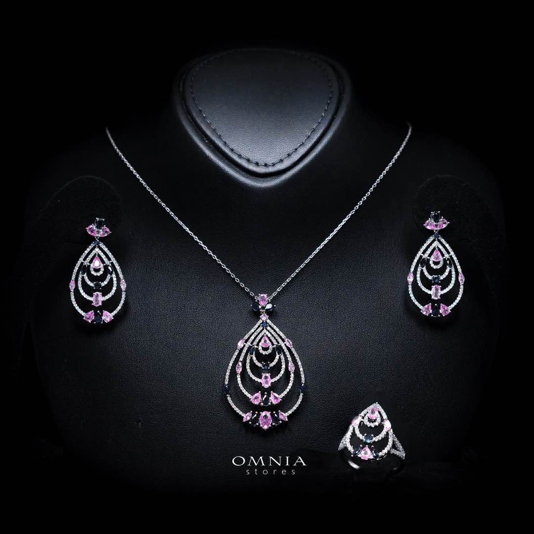 Omnia Mira Pink & Blue Set Accessories in High Quality Zircon Stone