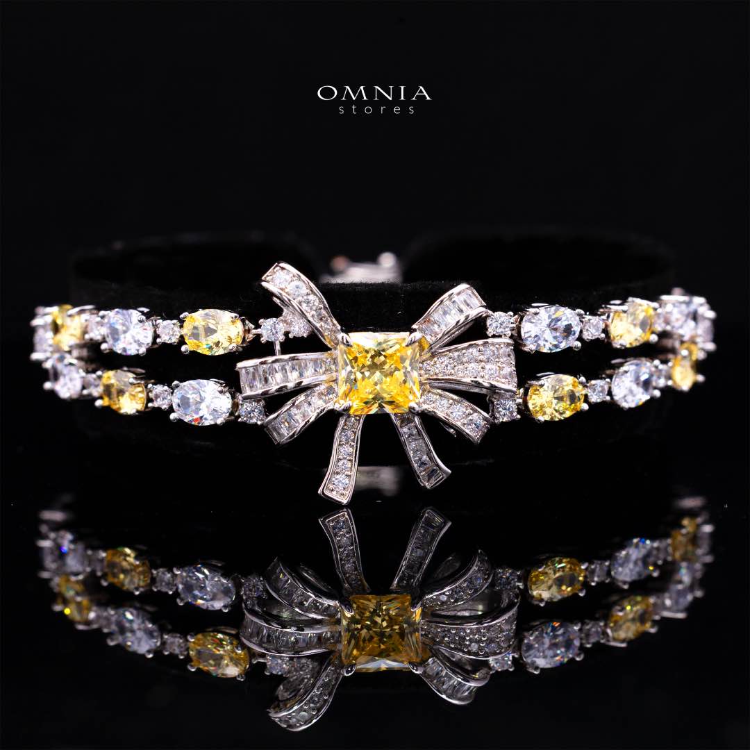 Omnia Mawada Yellow Bridal Full Set with Elegant Bow-Accent Design and High-Quality Zircon Stones in Rhodium Plated Finish