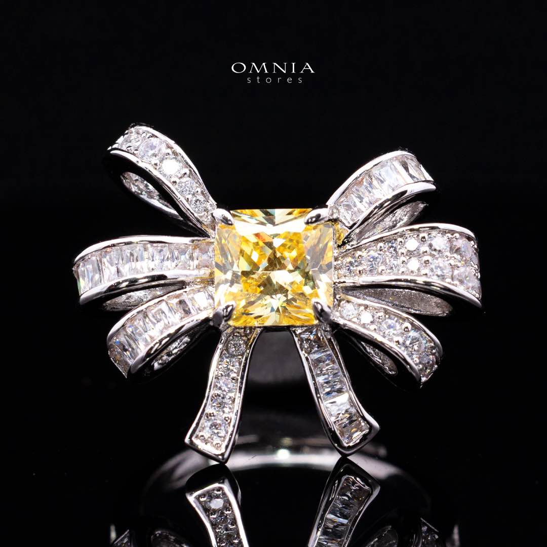 Omnia Mawada Yellow Bridal Full Set with Elegant Bow-Accent Design and High-Quality Zircon Stones in Rhodium Plated Finish