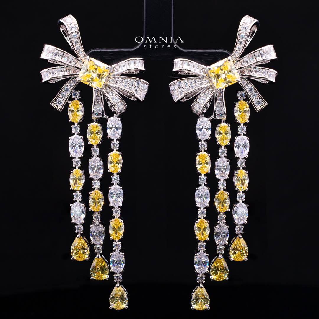 Omnia Mawada Yellow Bridal Full Set with Elegant Bow-Accent Design and High-Quality Zircon Stones in Rhodium Plated Finish