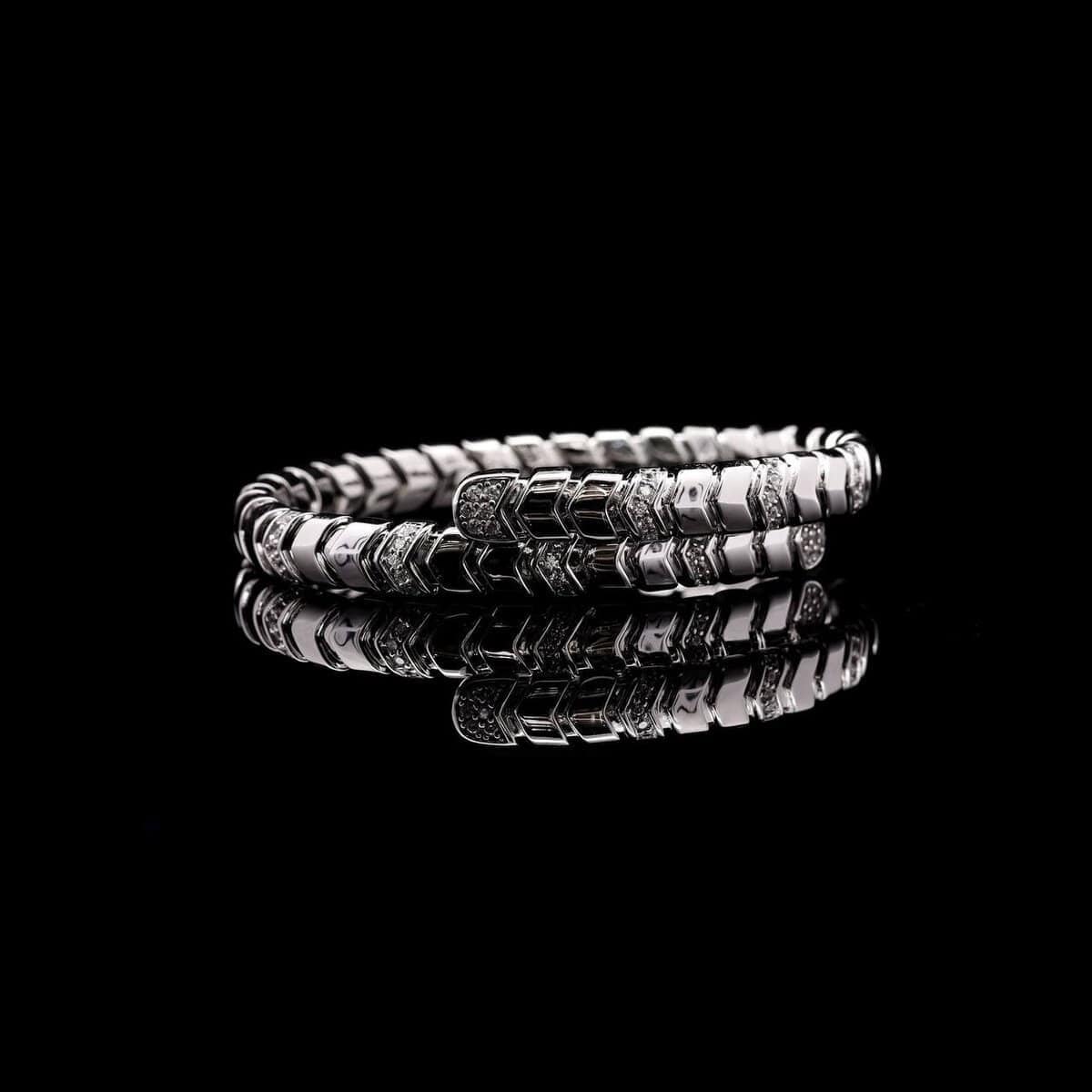 Omnia Layal Silver Bangle and Adjustable Ring Set with Chevron Design in 92.5 Silver and High-Quality Simulated Diamonds - OMNIASTORES UAE
