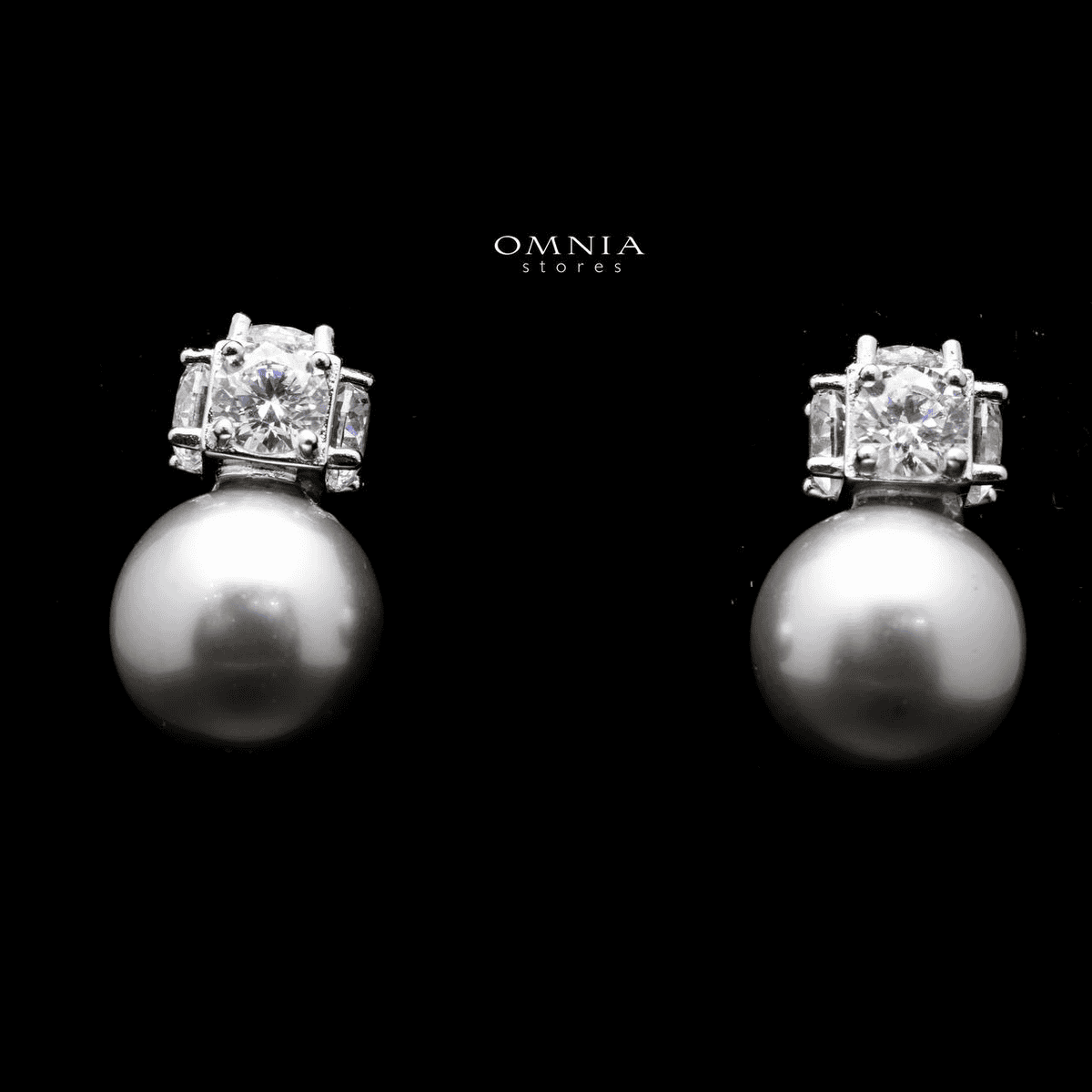 Omnia Belle Silver Pearl Stud Earrings In 92.5 Silver High Quality Simulated Diamonds - OMNIASTORES UAE