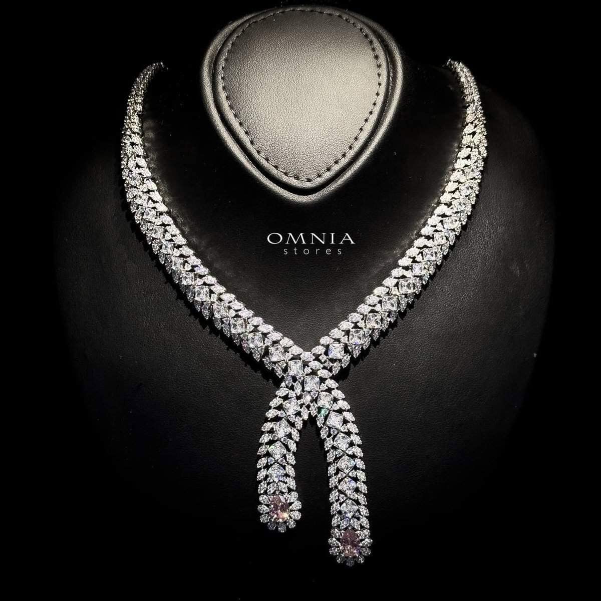 Omnia Yara Bridal Pink and White Full Set in High Quality Zircon Stone Rhodium Plated - OMNIASTORES UAE