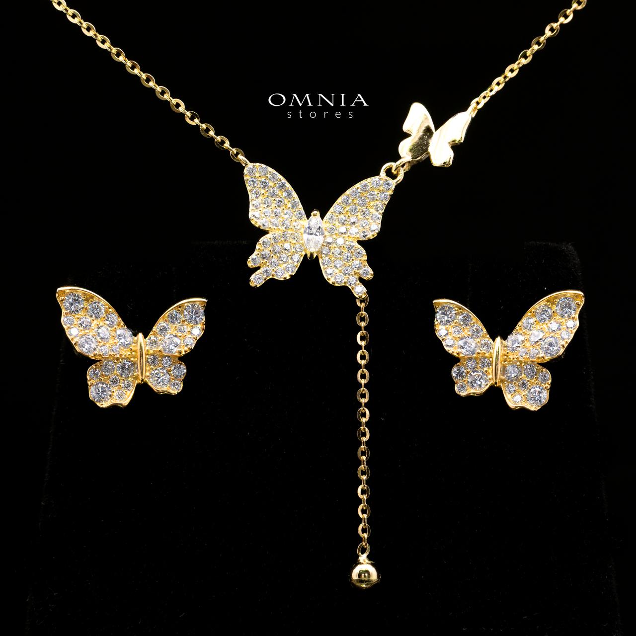 Kapri Gold Butterfly Motif Necklace and Earrings Set in 925 Sterling Silver with Premium Cubic Zirconia