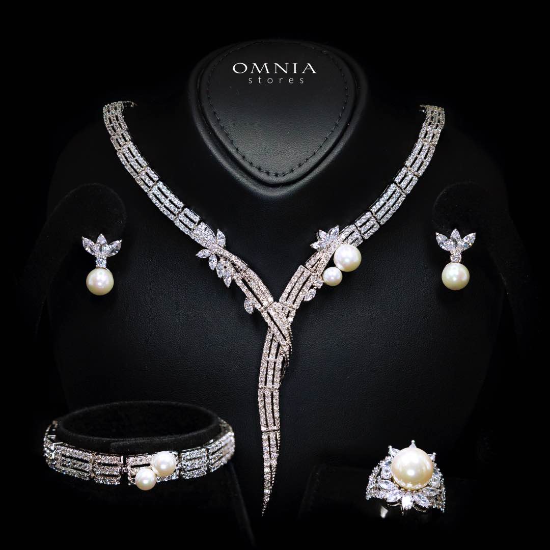 Omnia Larman Luxury Bridal Pearl Full Set in High Quality Simulated Diamonds