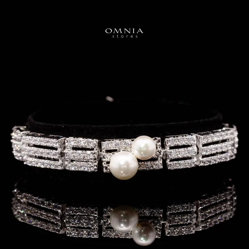 Omnia Larman Luxury Bridal Pearl Full Set in High Quality Simulated Diamonds Premium Rhodium Plated