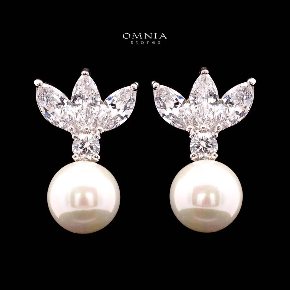 Omnia Larman Luxury Bridal Pearl Full Set in High Quality Simulated Diamonds Premium Rhodium Plated