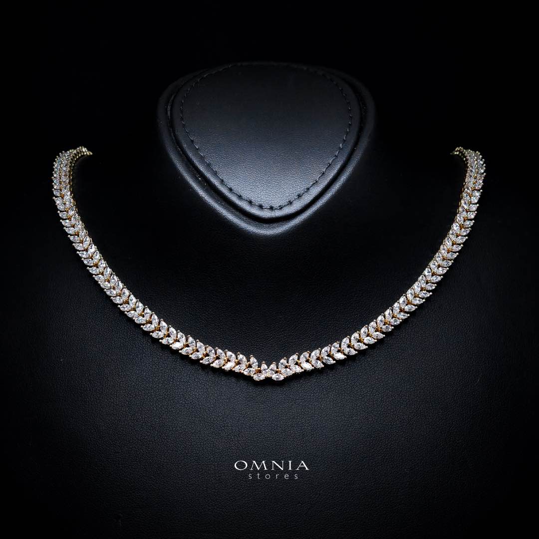 Omnia Aroosa Golden Bridal Full Set with High-Quality Simulated Diamonds Rhodium Plated