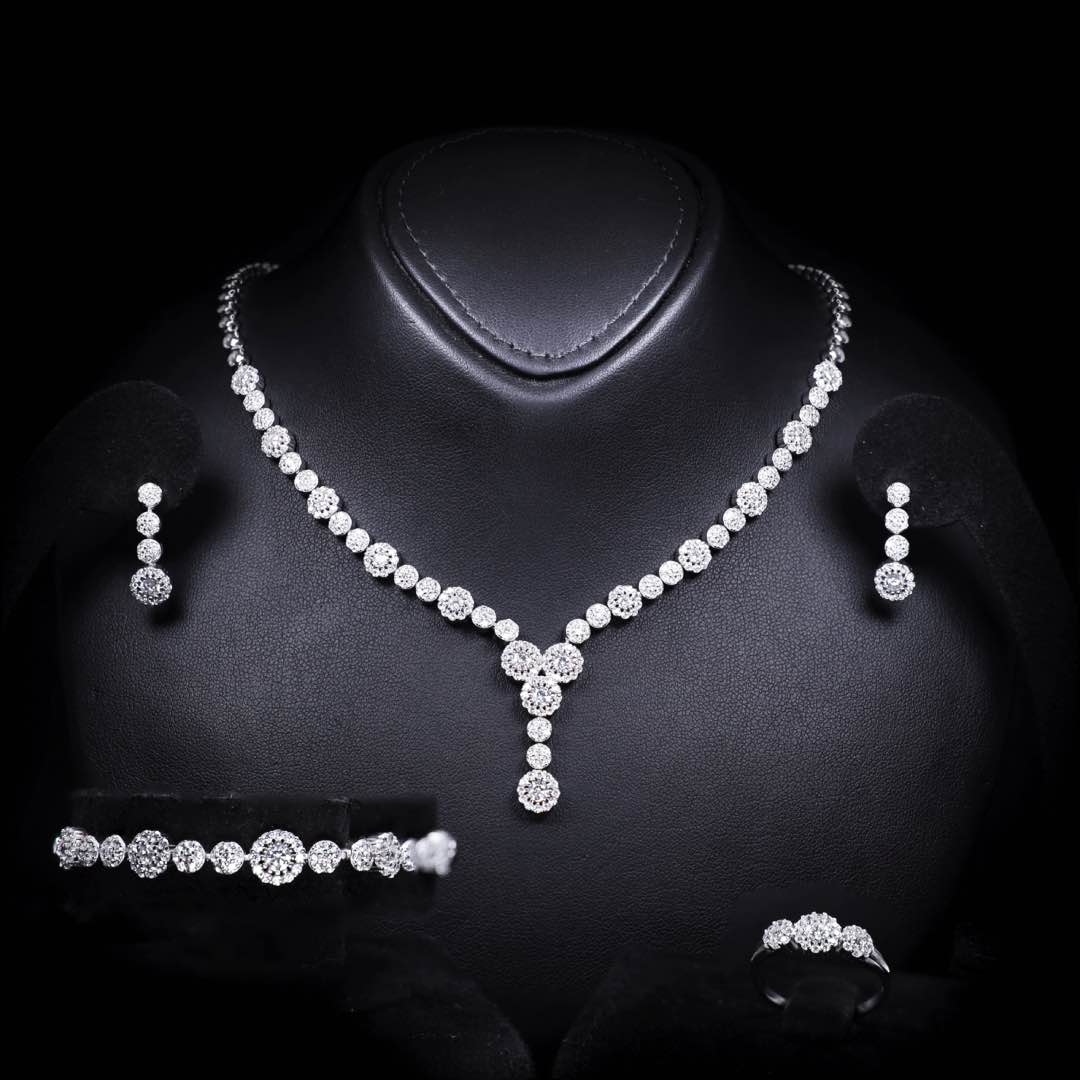 Omnia Salha White Bridal Full Set in 925 Silver High Quality Simulated Diamonds