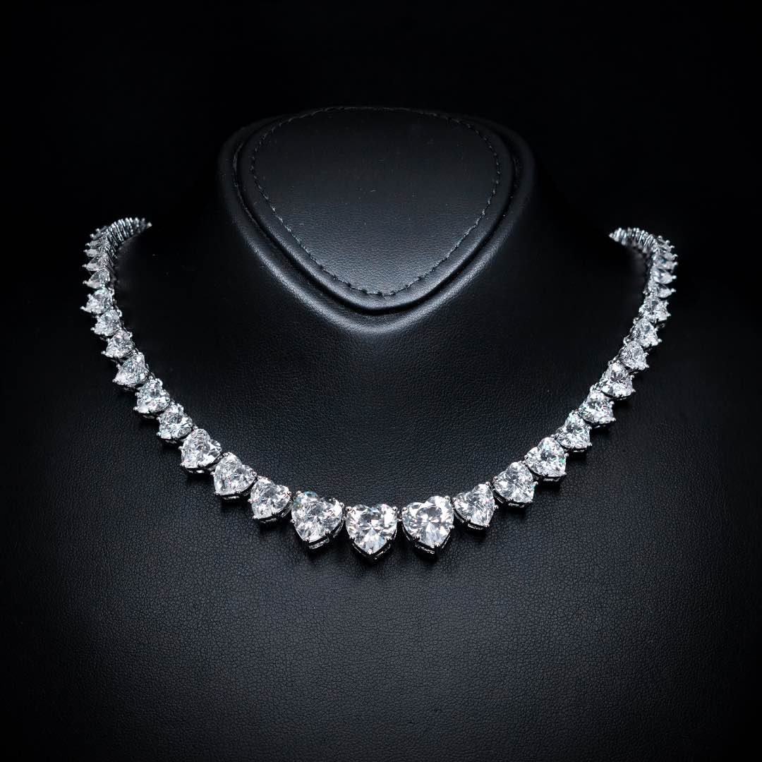 Omnia Donatella White Bridal Full Set with Heart-Cut High Quality Simulated Diamonds Premium Rhodium Plated