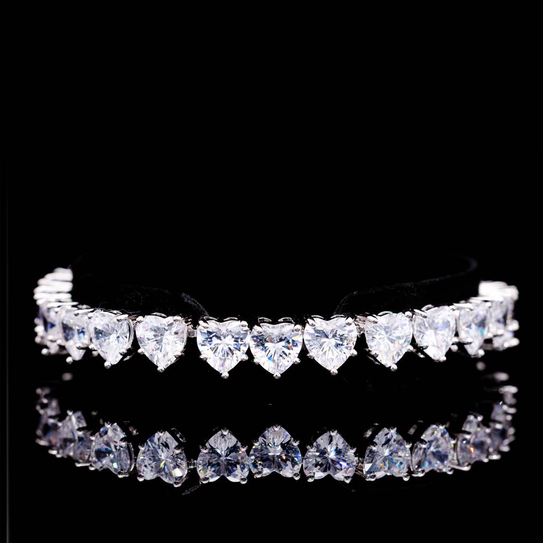 Omnia Donatella White Bridal Full Set with Heart-Cut High Quality Simulated Diamonds Premium Rhodium Plated