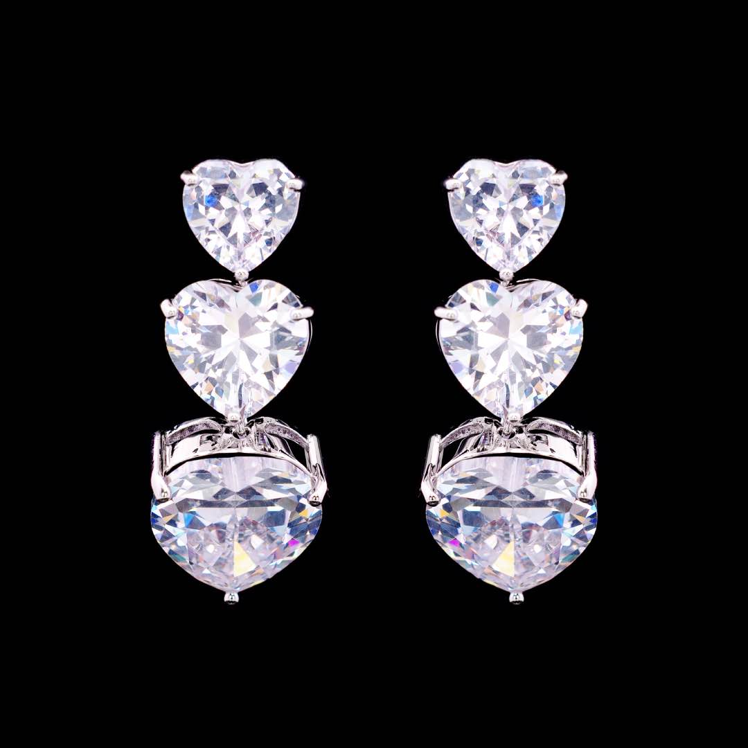 Omnia Donatella White Bridal Full Set with Heart-Cut High Quality Simulated Diamonds Premium Rhodium Plated