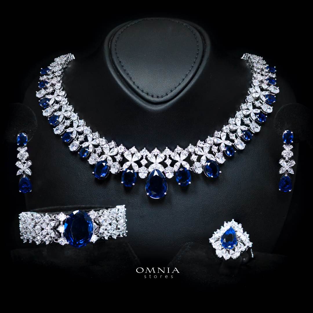 Omnia Suhana Dark Blue Bridal Full Set in High Quality Simulated Diamonds