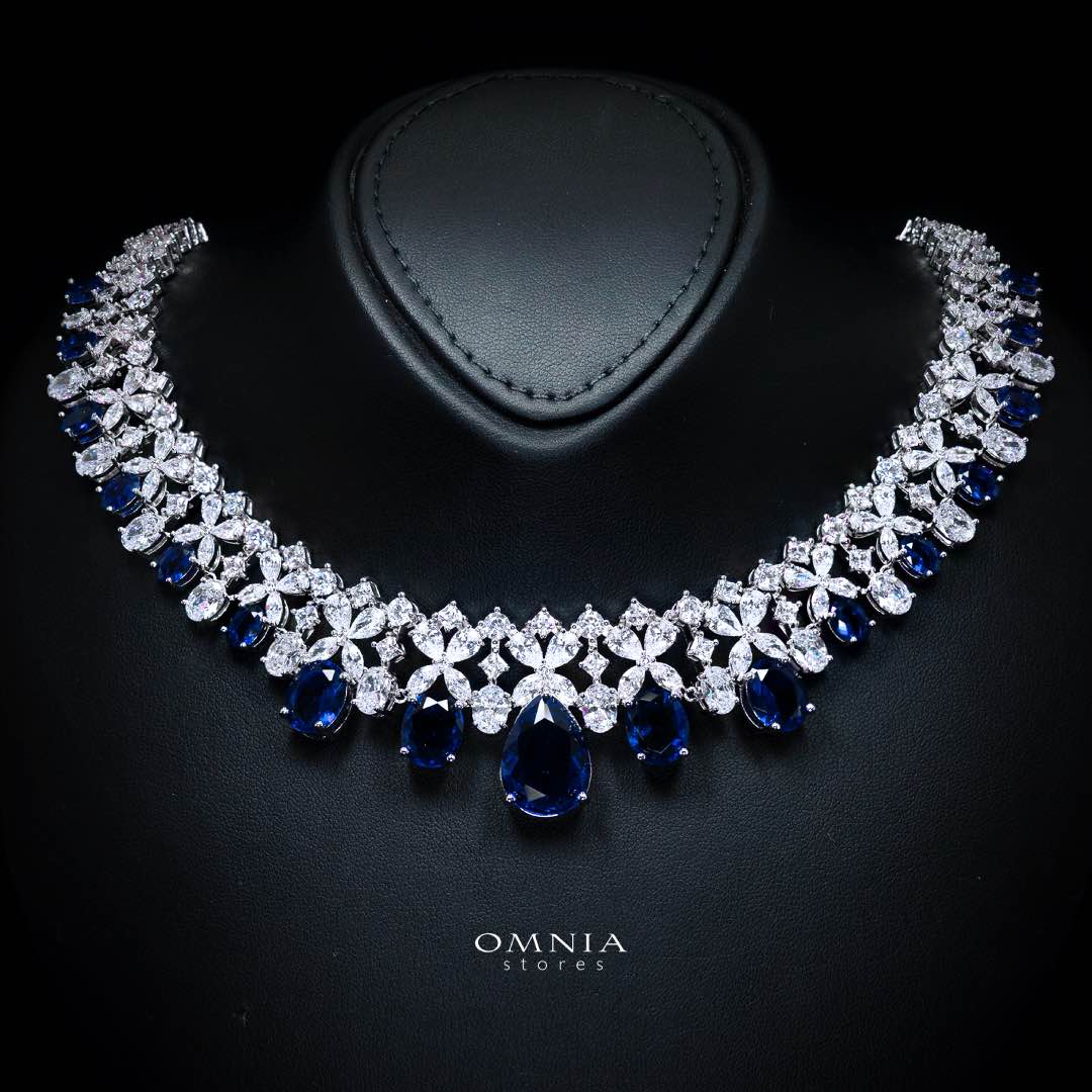 Omnia Suhana Dark Blue Bridal Full Set in High Quality Simulated Diamonds