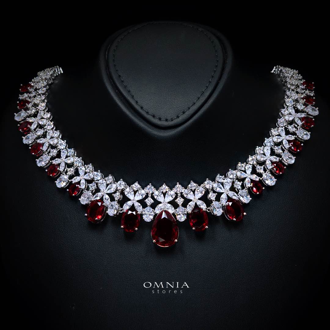 Omnia Suhana Red Bridal Full Set in High Quality Simulated Diamonds
